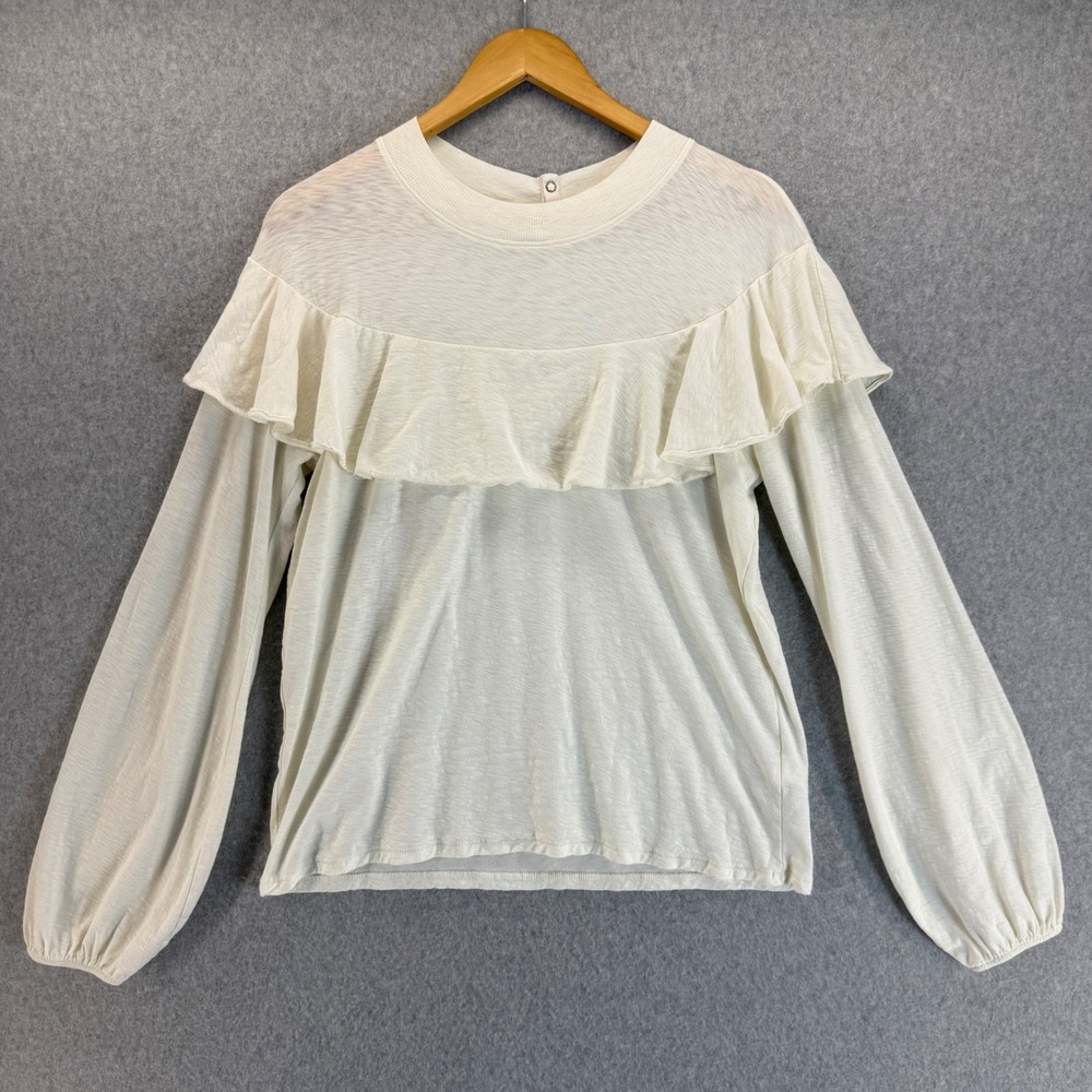 Nation LTD Ivory Cream Ruffle Top Long Sleeve Button Back Blouse Size‎ Large